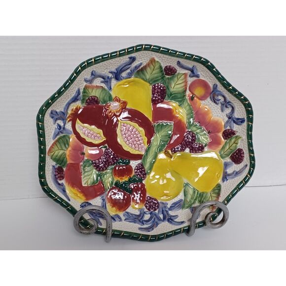 Fitz & Floyd 10" Oval Vegetable Bowl, 8" Open Potpourri Florentine Fruit Pattern - Picture 3 of 15